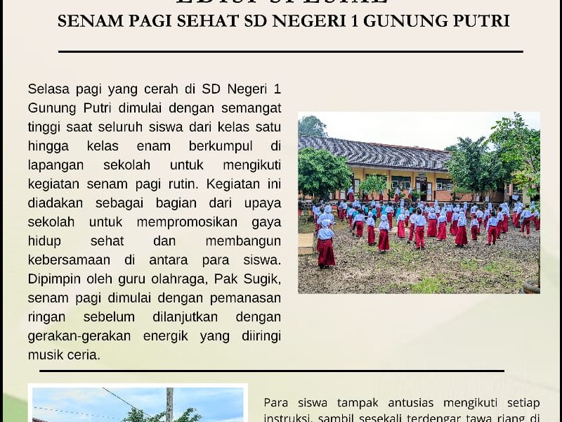 Wujudkan Generasi Bugar, SDN 1 Gunung Putri Rutinkan Senam Pagi Sehat